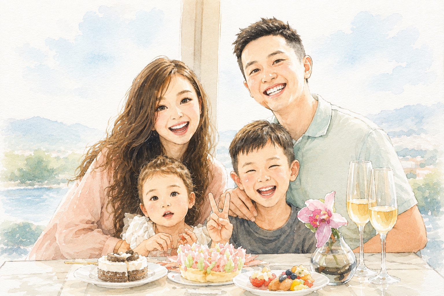 君一一家四口 · AI 手绘形象